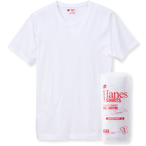 【Hanes】 ジャパンフィット 2枚組 クルーネックTシャツ 5.3oz ホワイト Mサイズ H5310