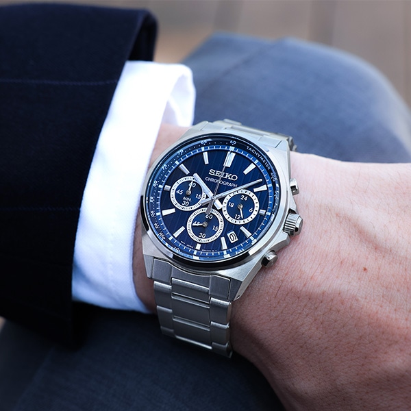 セイコークォーツ クロノグラフ ブルー腕時計(アナログ) - 腕時計