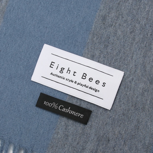 【EIGHT BEES】 洗えるカシミアマフラー ストライプ ブルーグレー×グレー 330504