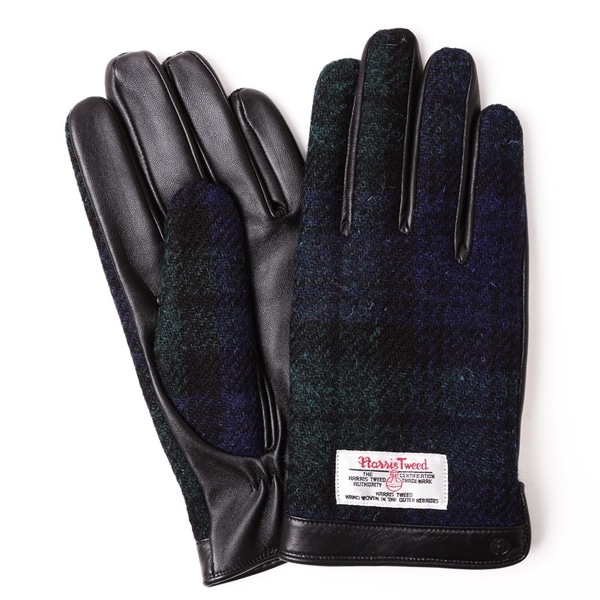 iTouch Gloves アイタッチグローブ HARRIS TWEED チェック タッチパネル対応 レザー 手袋 Black×