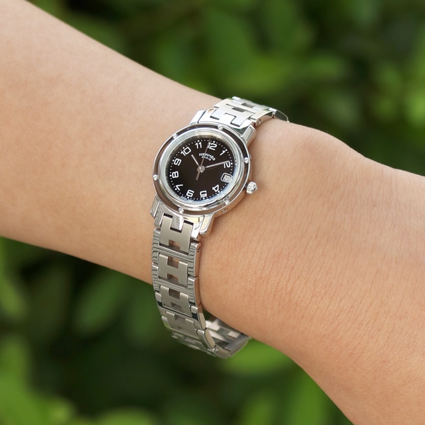 HERMES ヴィンテージ エルメス クリッパー SS ブラック文字盤 CL4.210 クォーツ 中古 レディース 2000年代