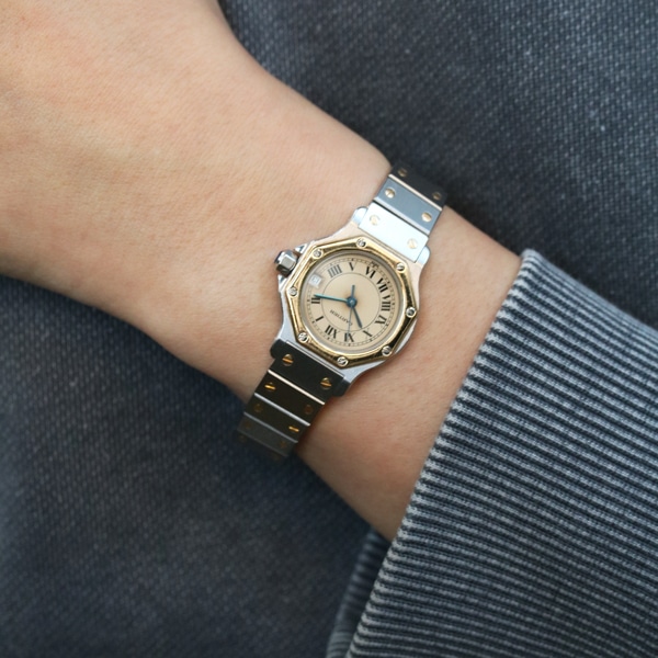 CARTIER ヴィンテージ カルティエ サントスオクタゴン SM 18KYG/SS 187903 クォーツ 中古 1990年代