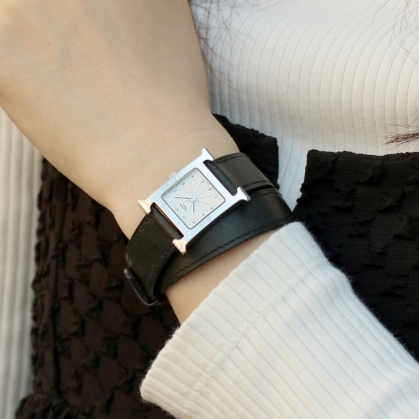 HERMES ヴィンテージ エルメス Hウォッチ ドゥブルトゥール HH1.210 クォーツ 中古 レディース 2000年代