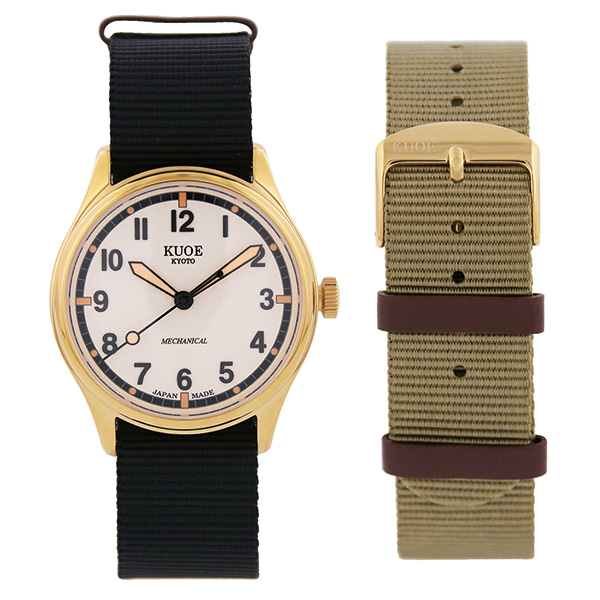 KUOE クオ OLD SMITH TiCTAC別注 tt-os90002-gd-iv-large-nato-bk-khaki ラージモデル 38mm アイボリー文字盤 自動巻 メンズ