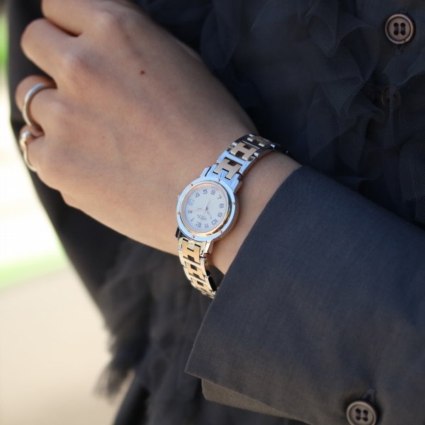 HERMES - 仕上済 - ヴィンテージ エルメス クリッパー アイボリーダイヤル CL4.220 クォーツ 中古 2000年代