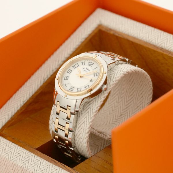 HERMES - 仕上済 - ヴィンテージ エルメス クリッパークラシック CP1.320 ホワイトシェル MID クォーツ 中古 2000年代