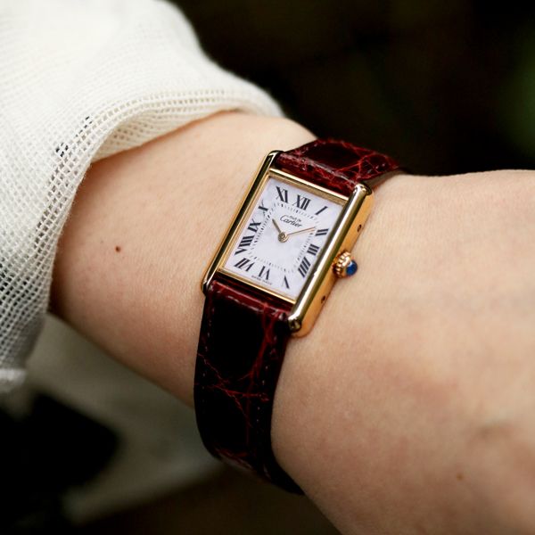 CARTIER ヴィンテージ カルティエ マストタンクMM チェッカーローマン W1017554 2415 中古 レディース クォーツ 2003 クリスマス限定